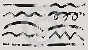 Set of brush strokes: straight, wavy, dotted, arch.